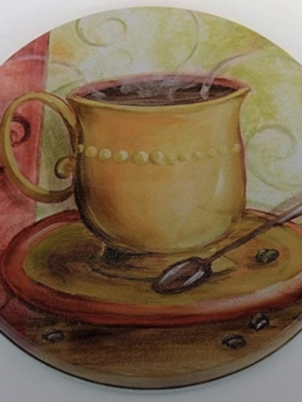 Stove Range Covers Coffee Themed Metal Round Set of 4 Gold Multicolor - Picture 14 of 14